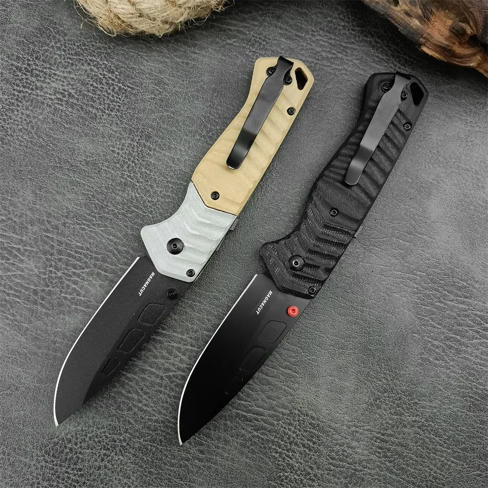 Imagem -02 - Psk Kit de Sobrevivência Pessoal Faca Dobrável 3.4 Cpm-magnacut Preto Cerakote Drop Point Lâmina G10 Alças Faca Tática bm 593