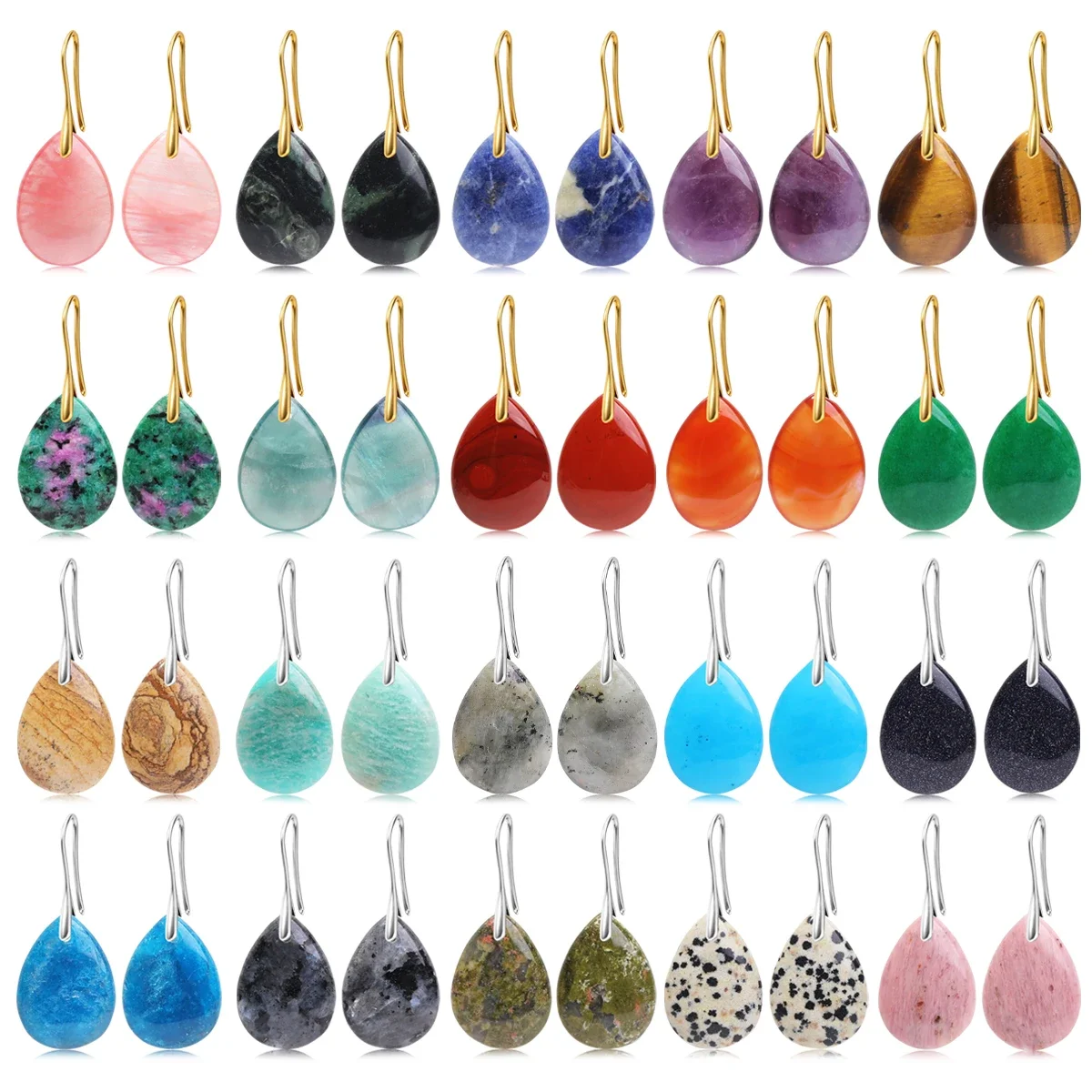 European and American Bohemian Style Natural Stone Pendant Earrings for Women's Natural Stone Jewelry Personalized Earrings