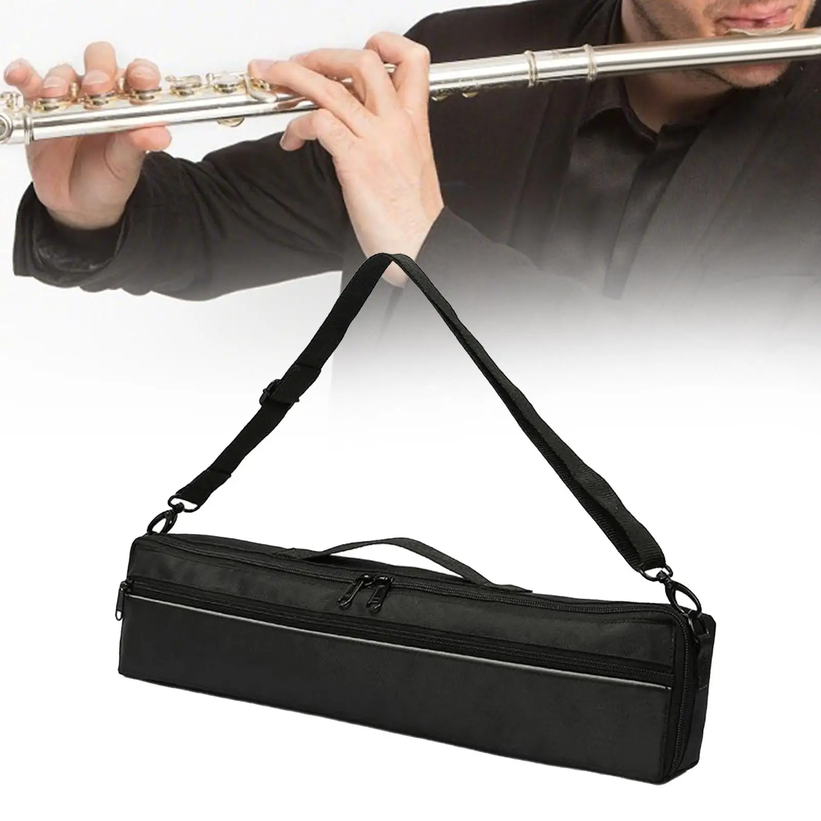 Portable Flute Storage Case Water Resistant Oxford Cloth Travel Companion Bag for 16 Hole Instruments