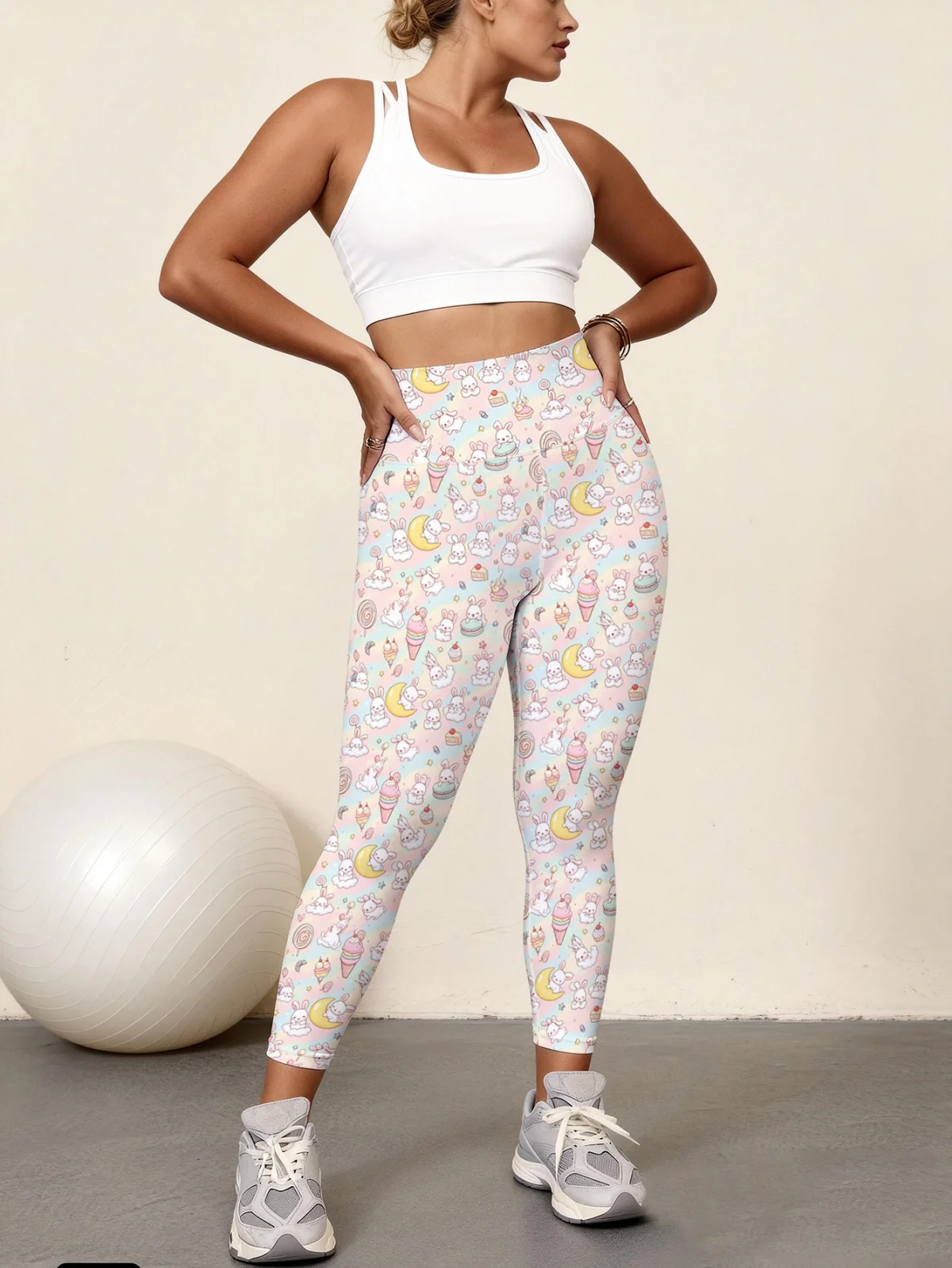 

Женские брюки для йоги Little Rabbit Dreamland с принтом по всей поверхности, эластичные быстросохнущие спортивные леггинсы с высокой талией, для занятий фитнесом