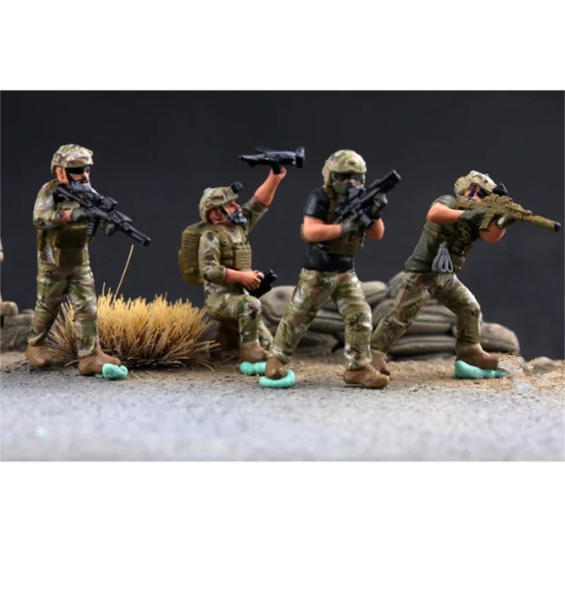 

1:72 Scale Model Resin 3D Printing Painted 4pcs US Team Soldiers Doll Toys DIY Scene Accessory Display Collection Fans