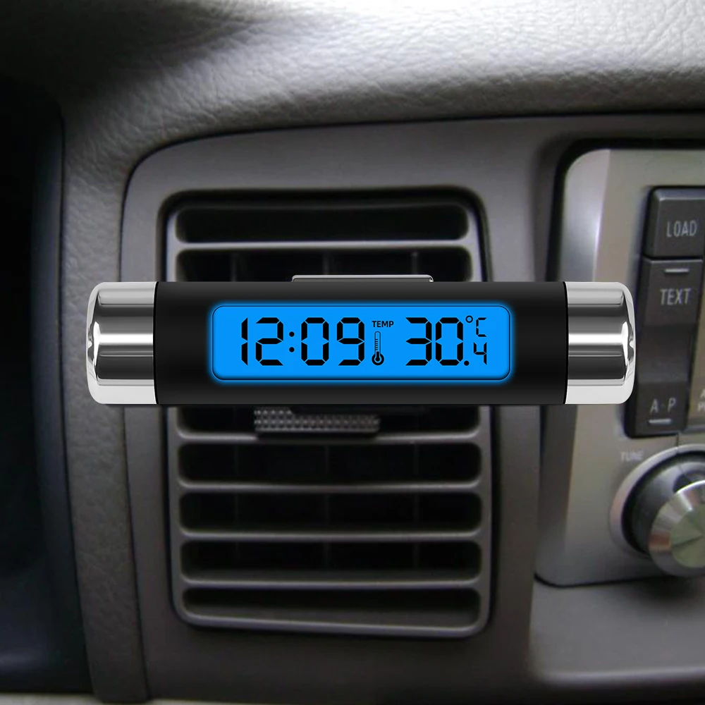 Car Digital LCD Clock Temperature Display Electronic Clock Thermometer Car Automotive Blue Backlight With Clip Car Accessories
