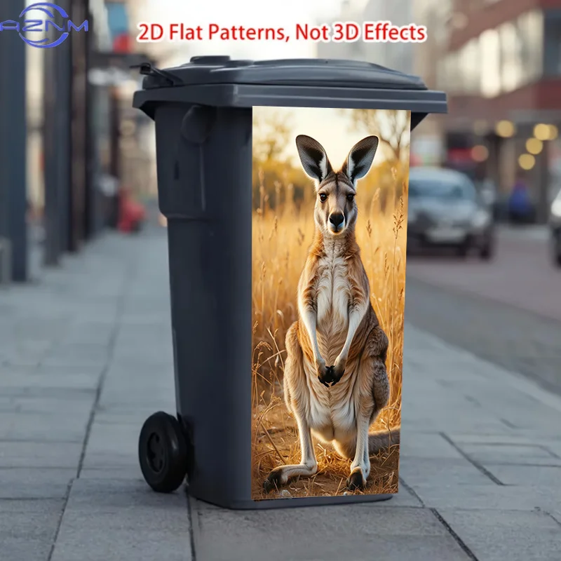 2D Flat Printing 1pc Trash Can Sticker, Prairie Kangaroo Image, Themed Design. This Matte Surface Sticker Is Suitable for Deco