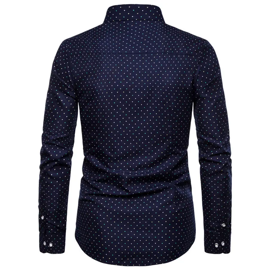 Spring Autumn Fashion Printed Long Sleeved Shirt Large Size One Line Neck Slim Fit Top Business Casual Shirt Male Clothing New