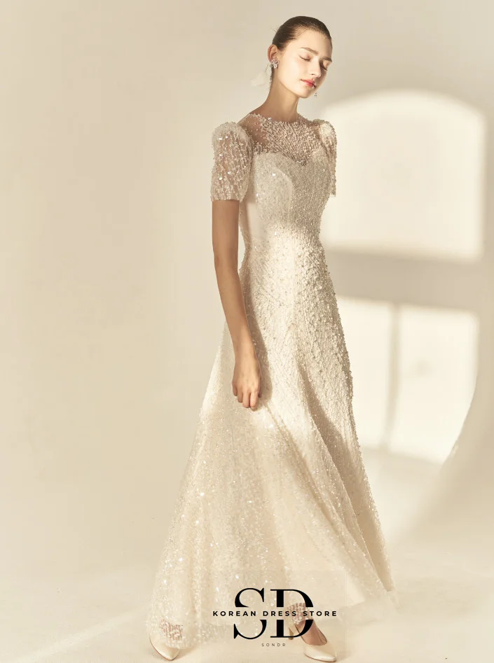 Sondr 럭셔리 여성 웨딩 드레스 오-넥 반팔 스팽글 웨딩 파티 가운 맞춤형 이브닝 가운 댄스 파티 드레스 레이디