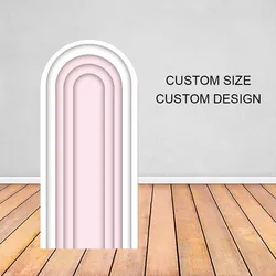 Mehofond Arched Wall Pink White Stripe Backdrop Kids Birthday Party Decor Wedding Cover Baby Shower Arch Double-side Background