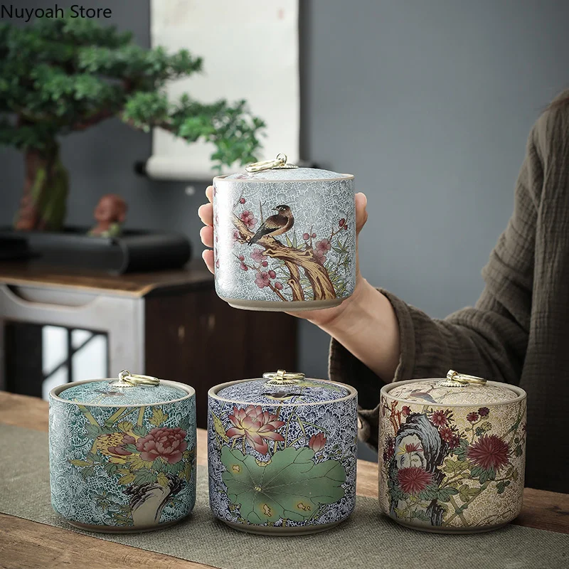 Ceramic Storage Jar with Lid Modern Living Room Desktop Candy Jar Tea Set Creative Hand-painted Decorative Sealed Tea Jar