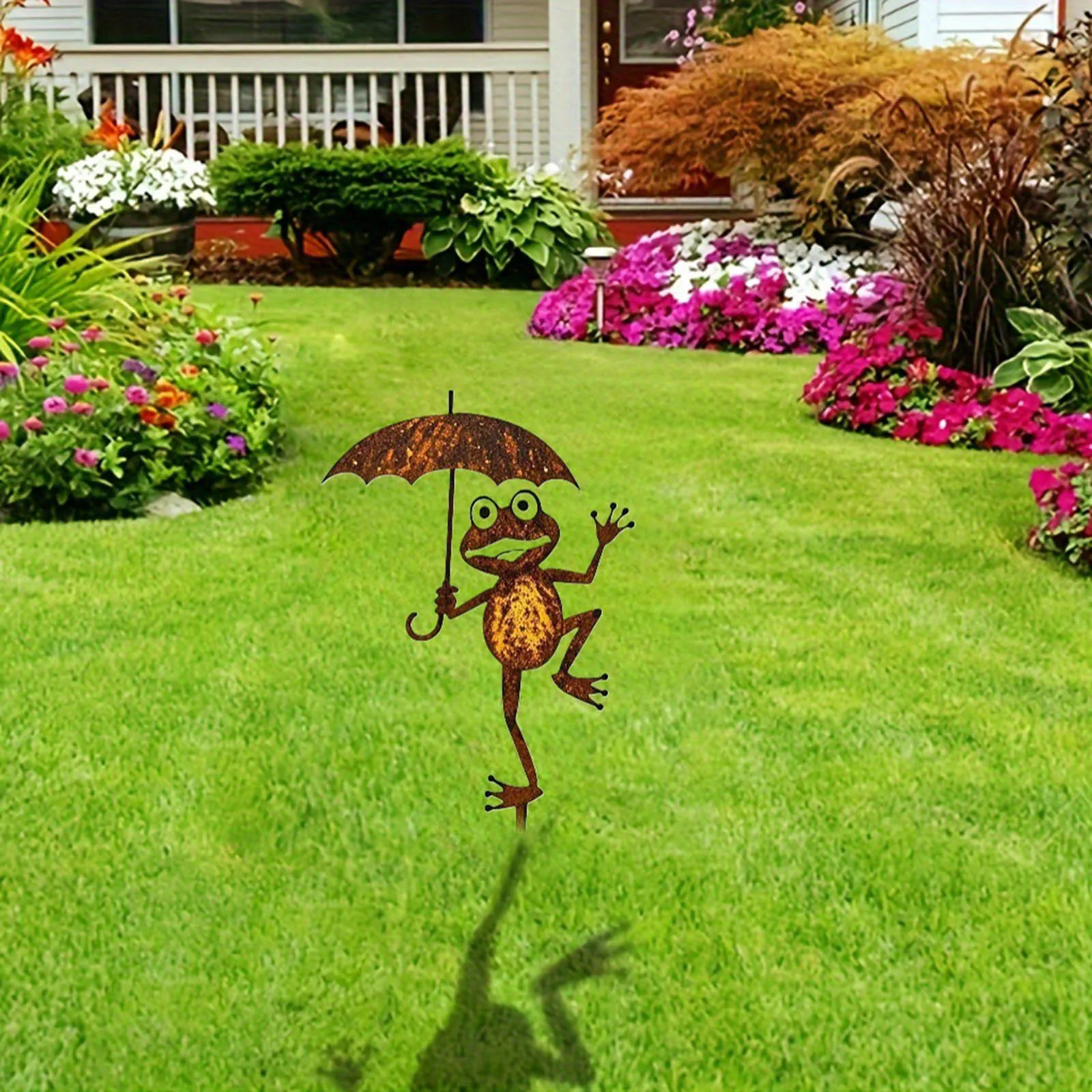 Frog Silhouette Garden Stake Weather- Classic Simple Iron Outdoor Decor Rustic Yard Stake for Lawn&Flower Beds&Patio
