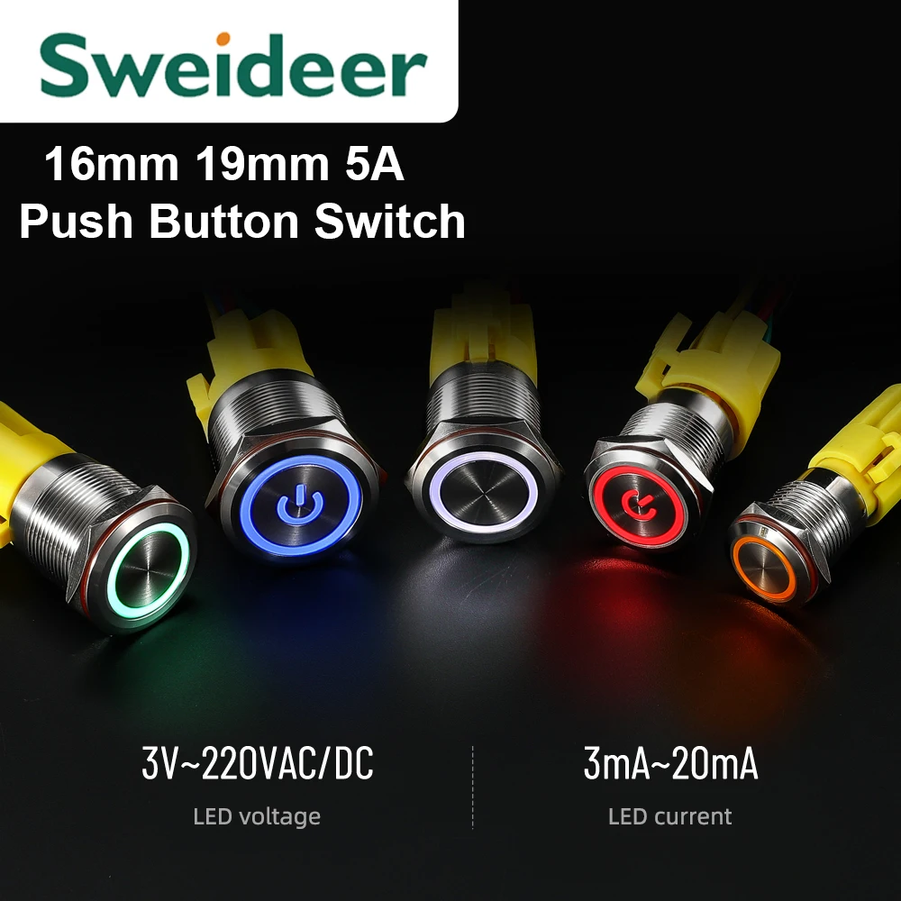 Waterproof Light Switch Metal Push Button LED Light Momentary Latching Car Engine Computor PC Power Switch 5V 12V 24V 220V  5A