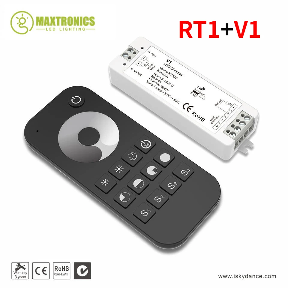 controlo a distancia sem fio para a tira conduzida 1ch 24v 36v 1ch pwm tensao constante v1 24g rf 1zone para a unica cor 01