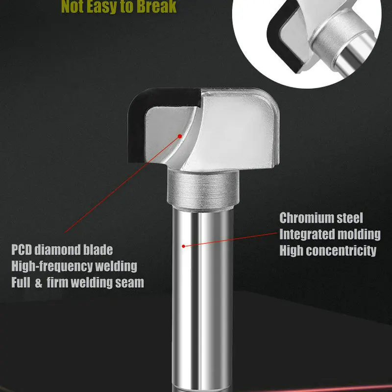 1/2 PCD Diamond Double Arc Router Bit Corner round over CNC Milling Cutter Woodwork Tool for Bottom Cleaning Trimming Engraving