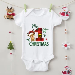 2024 Xmas Elk New Casual Baby Boys Girls Rompers Short Sleeve Cotton Newborn Bodysuits My First Christmas Infant Jumpsuits 0-24M