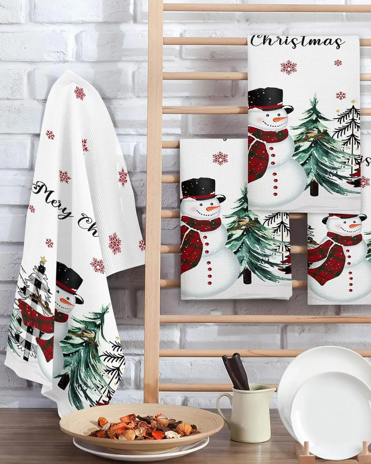 

Рождественский снеговик, рождественская елка, кухонное полотенце для посуды, кухонные принадлежности, впитывающий кухонный набор полотенец для посуды, полотенца для рук, рождественские украшения