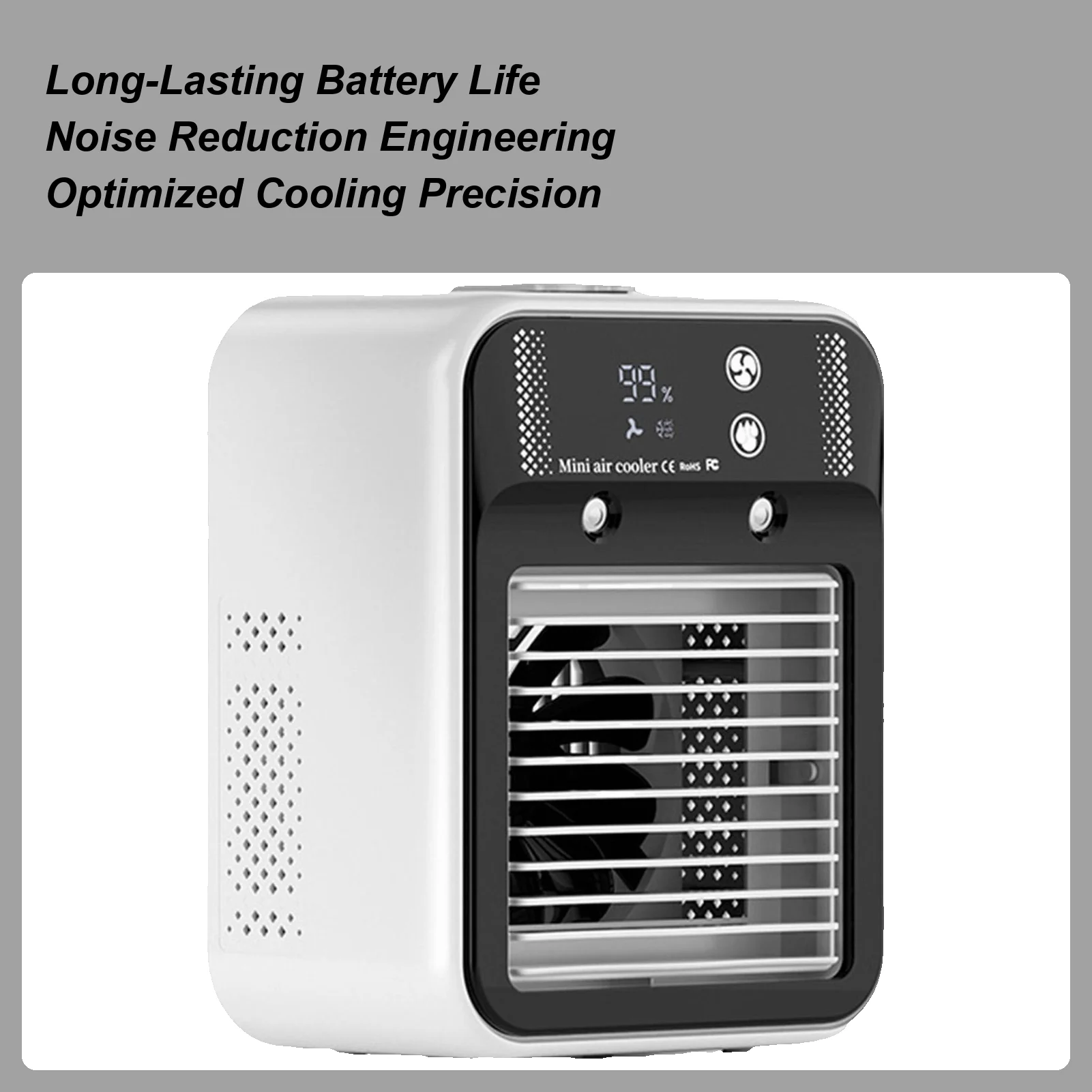 

Персональный вентилятор кондиционера Маленький охлаждающий вентилятор Цифровой дисплей Настольный охлаждающий инструмент с 2 скоростями и 2 туманами для улицы