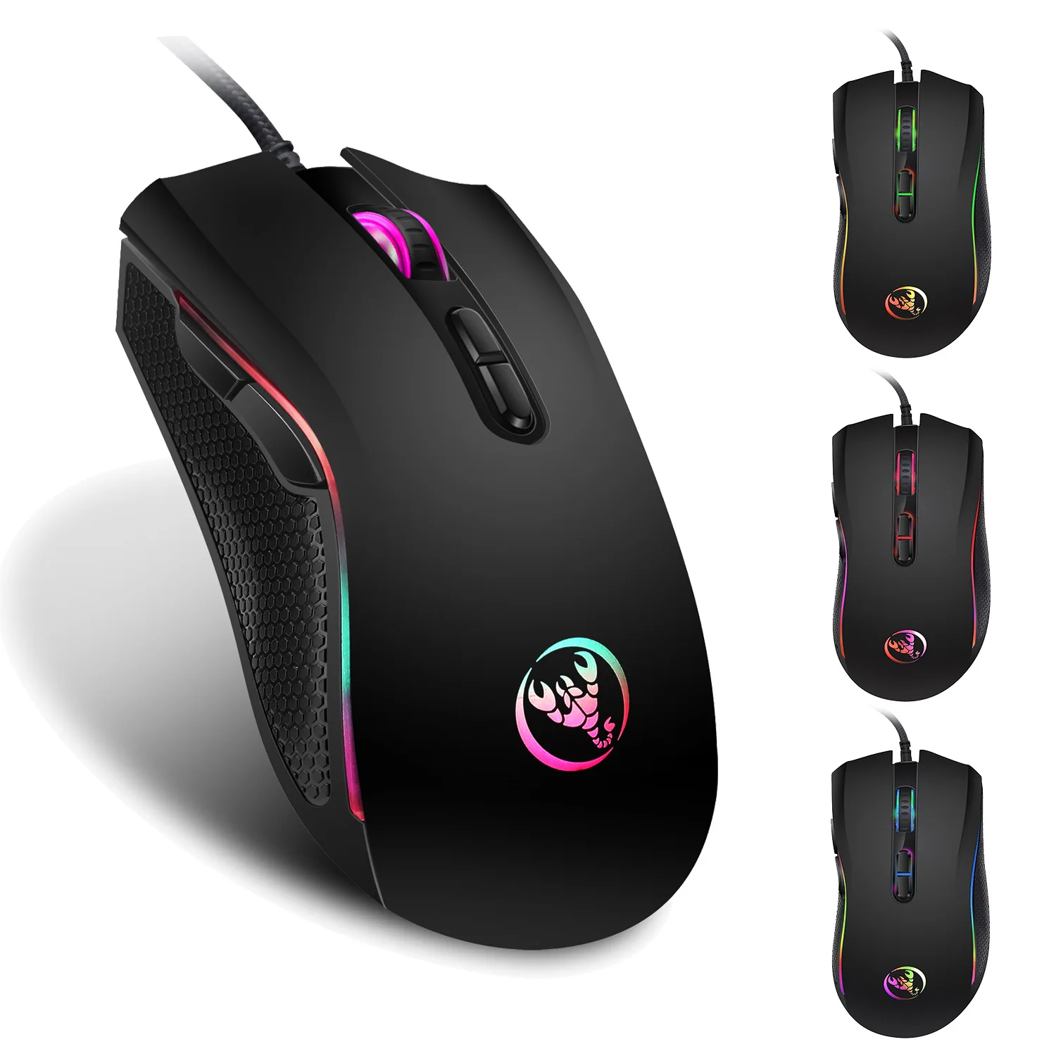 HXSJ A869 Colorful Luminous Gaming Mouse  Esports Wired Mouse 3200dpi Four-speed Adjustable