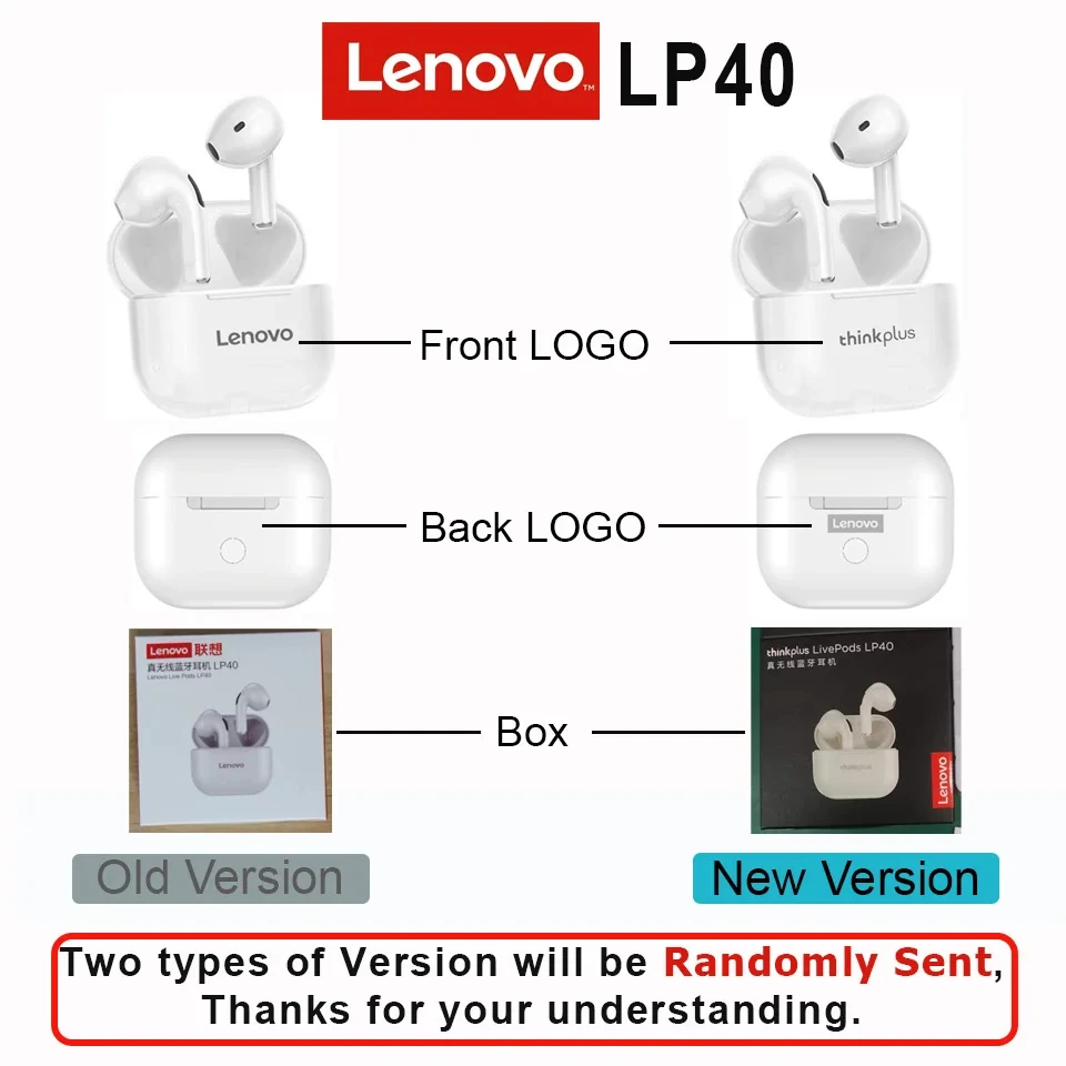 لينوفو LP40 سماعة سماعات رياضية TWS سدادات أذن لاسلكية شبه داخل الأذن صوت محيطي مع ميكروفون للحد من الضوضاء بلوتوث 5.3