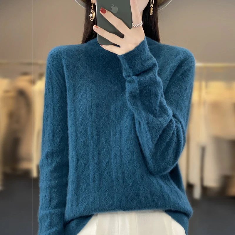 Female Temple Sweater 100% Merino Wool First Line Ready to Wear Hoodie Round Neck Knitted Women's Top Spring Autumn Thin Edition