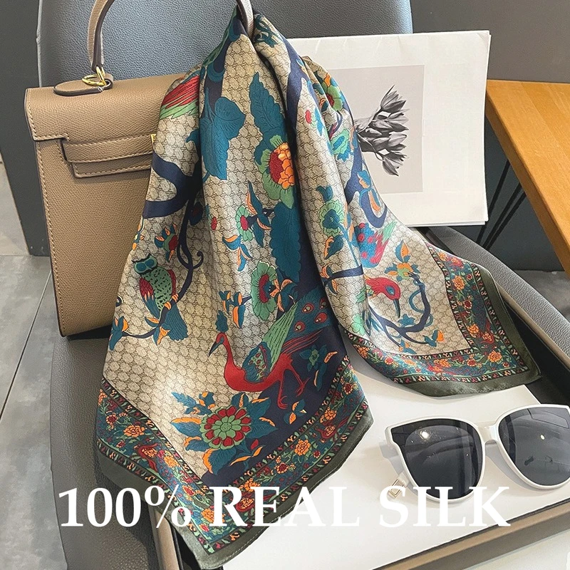 

100% Real Silk Scarf Women Shawl Bandana Square Scarves Kerchief Elegant All Seasons Fashion Luxury Breathable Skin Care Hijab