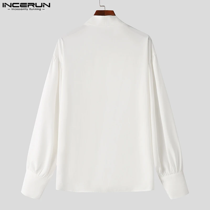 INCERUN Tops 2024 American Style Men\'s Sexy V-neck Thimble Design Shirts Casual Simple Solid All-match Long Sleeved Blouse S-2XL