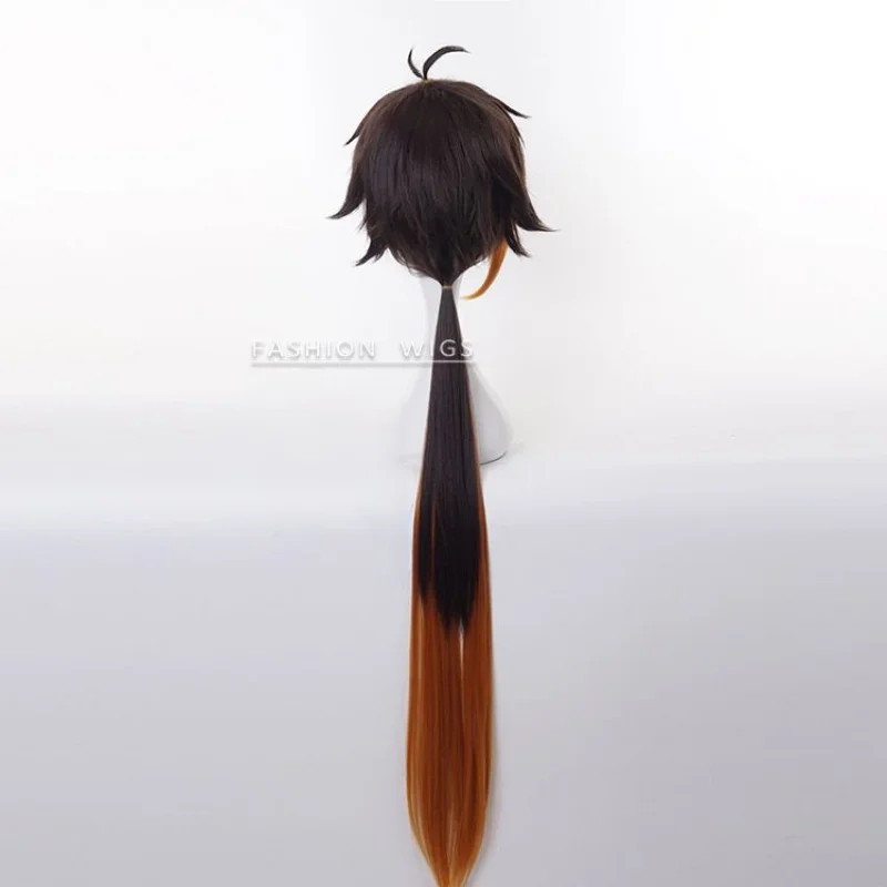 Genshin Impact Zhongli Cosplay 80 cm lange Weihnachten braun orange Perücke Cosplay Anime Perücken hitzebeständige synthetische Perücken Halloween