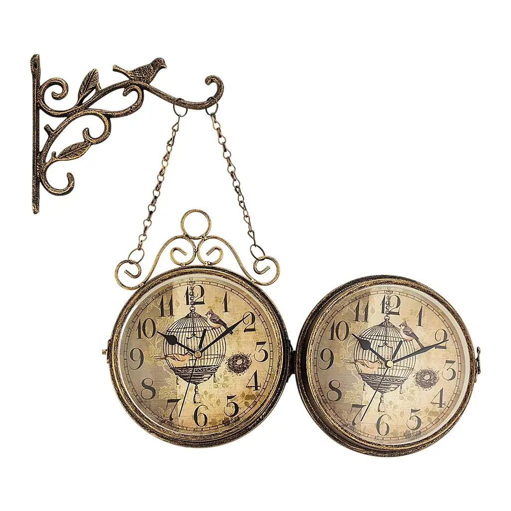 Decorative European Double-Sided Wall Clock Station for Living Room Decor