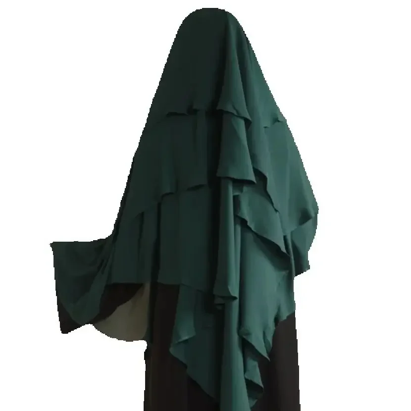 

3 Layer Khimar with Niqab Islamic Clothing Long Tie Back Overhead Prayer Instant Hijabs Eid Ramadan Hooded Headdress Turkey Arab