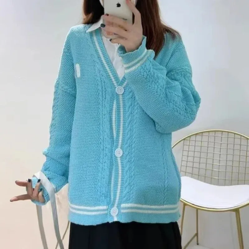 

Европа и Америка 1989 года, повседневный свободный вязаный кардиган с вышивкой чайки, женский осенне-зимний темпераментный свитер для женщин