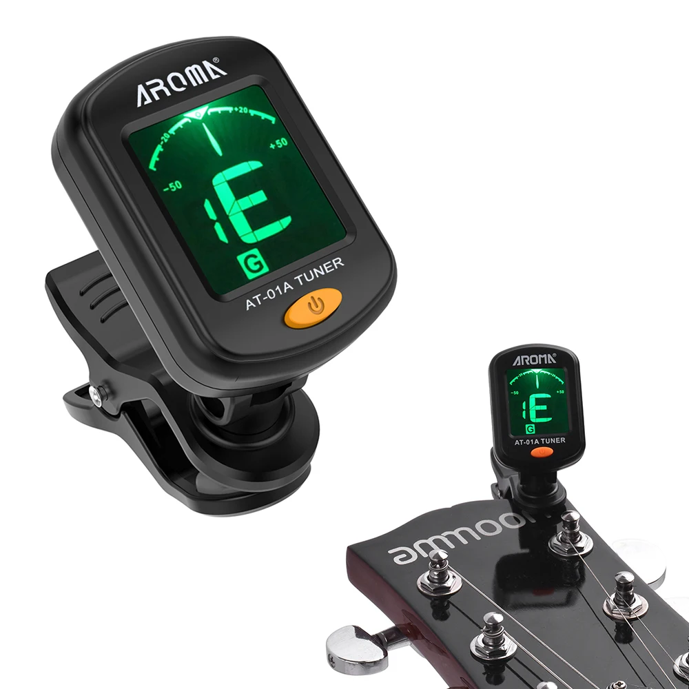 AT-01A Rotatable Clip-on Tuner Universal 12 Equal Temperament LCD Display for Chromatic Guitar Bass Ukulele Violin