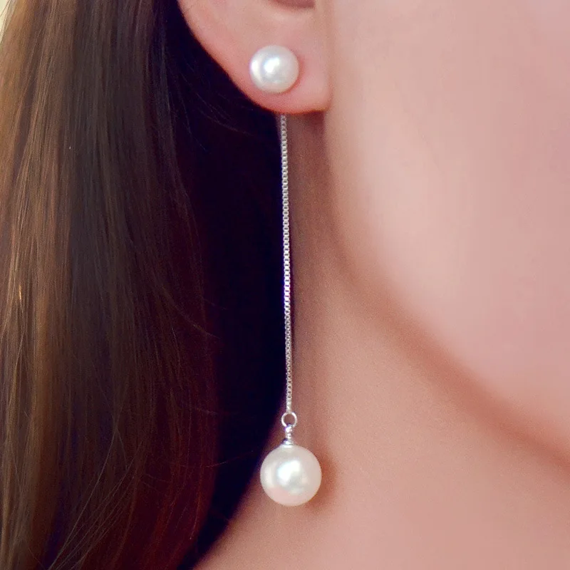 Luxury Solid 925sterling Silver Long Tassel Double Sides Pearl Ball Drop Earrings for Women Korean Earrings Jewelry Pendientes