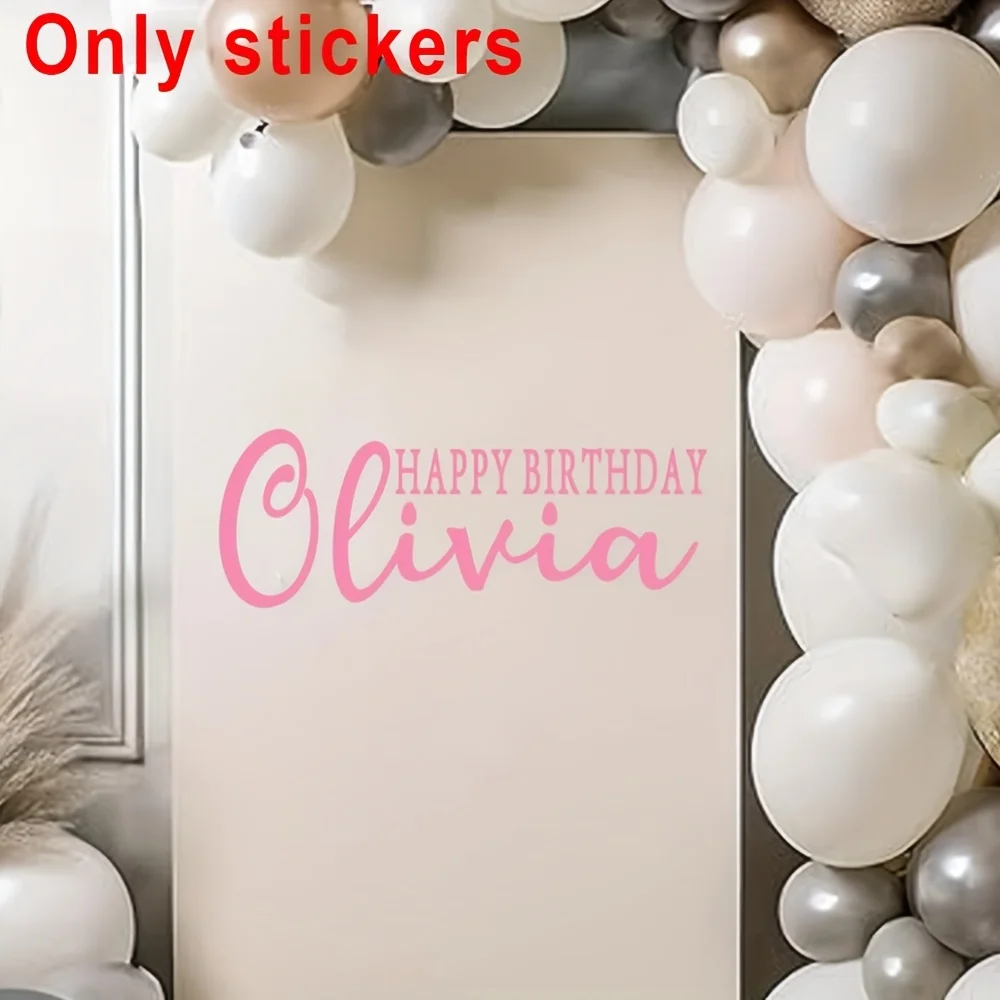 1PC Softpink Customized Name Vinyl Stickers For Kids Birthday Decor Happy Birthday Personalized Name Removable Wall Decals