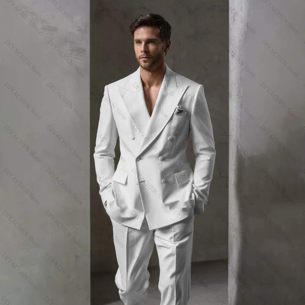 

Men's Double Breasted Suit Set Peak Lapel Tailored Wear Blazer Pants Formal Wedding Tuxedo Party Business Fashion Suits 2 Piece