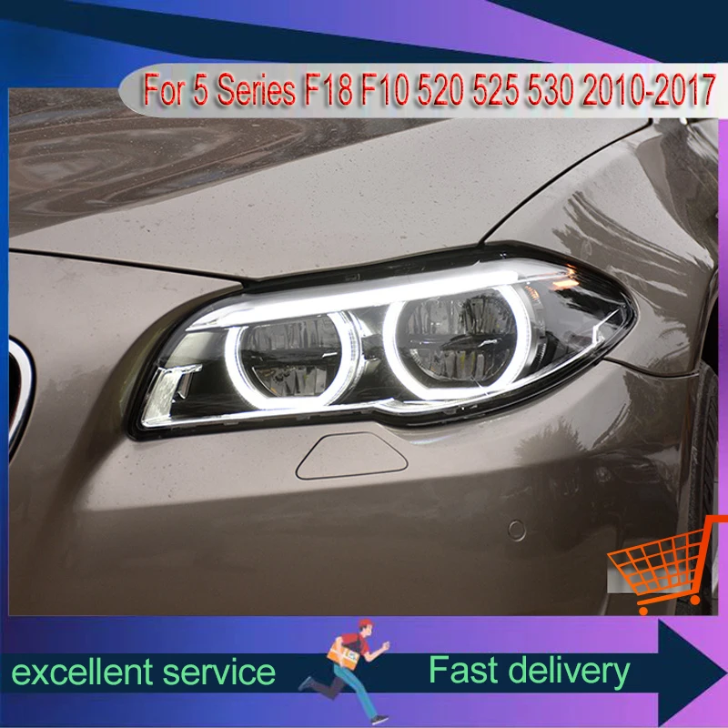 

Передняя лампа для BMW 5 серии F18 F10 520 525 530-2010, автомобильная сборка, Модифицированная искусственная фара, дневная строка «ангельские глазки»