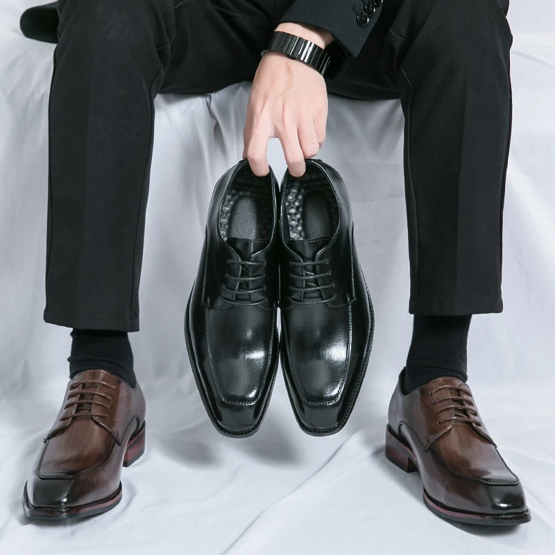 Dress Shoes Men Patent Leather Black Brown British Business Fashion Derby Shoes Gentlemen Banquet Shoes Size 38-46 Men Shoes