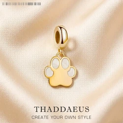 Gold Dog Paw Dangle Charm Women Men Pet 925 Sterling Silver Pendant Beads Jewelry Cute Gifts