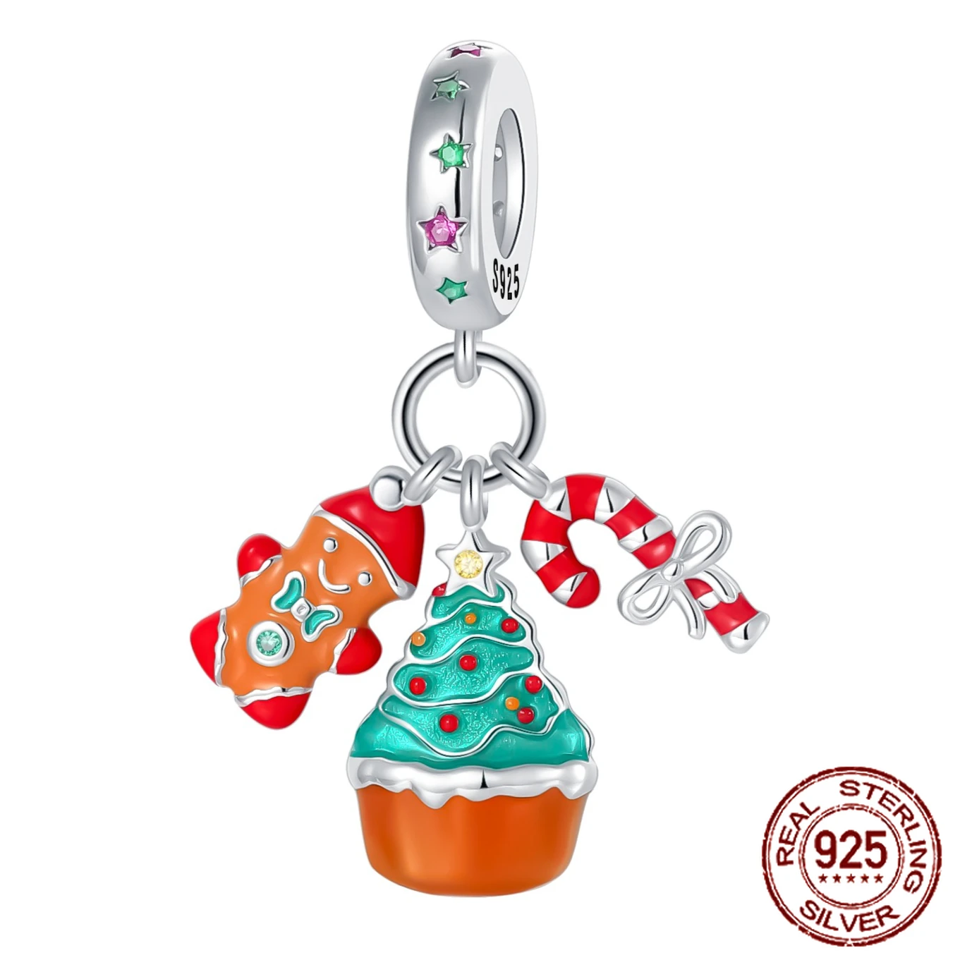 

925 Sterling Silver Christma Tree Cupcake Gingerbread Man Candy Cane Pendant Fit Original Charm Bracelets Women DIY Jewelry Gift