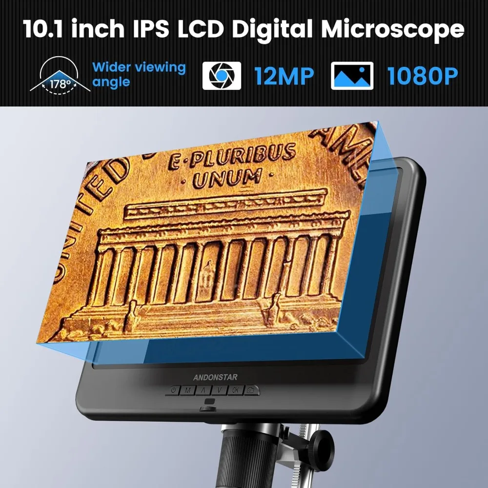

AD210 10.1 Inch LCD Digital Microscope for Adults, Soldering Microscope for Electronics Repair, Coin Microscope Camera Full View