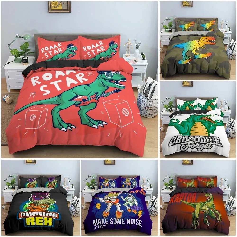 

3D Cartoon Dinosaur Pattern Luxury Duvet Cover Bedding Set For Kid's Bedroom King Queen Twin Single Size Home Textile