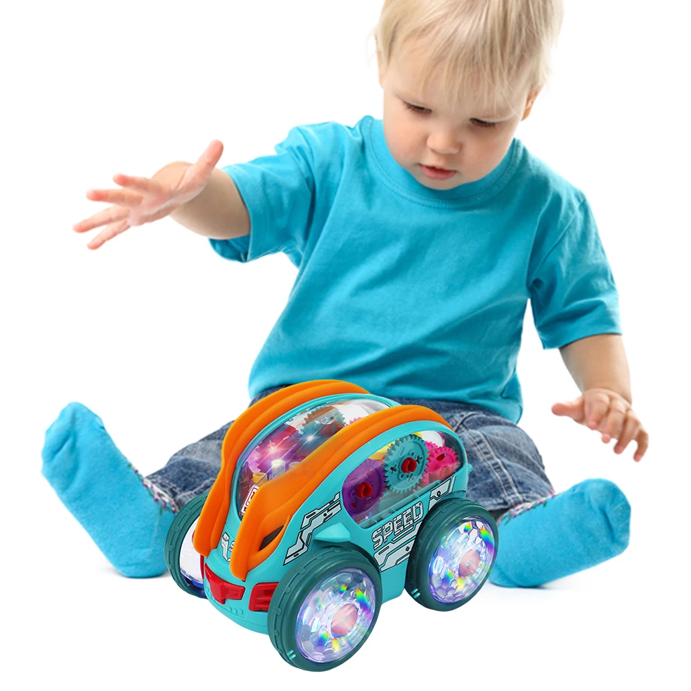 

Dynamic Gear-Powered Car with LED Lights Bump and Go Toy Car Toddler Trucks Race Car Toys Birthday Christmas Gifts for Kids