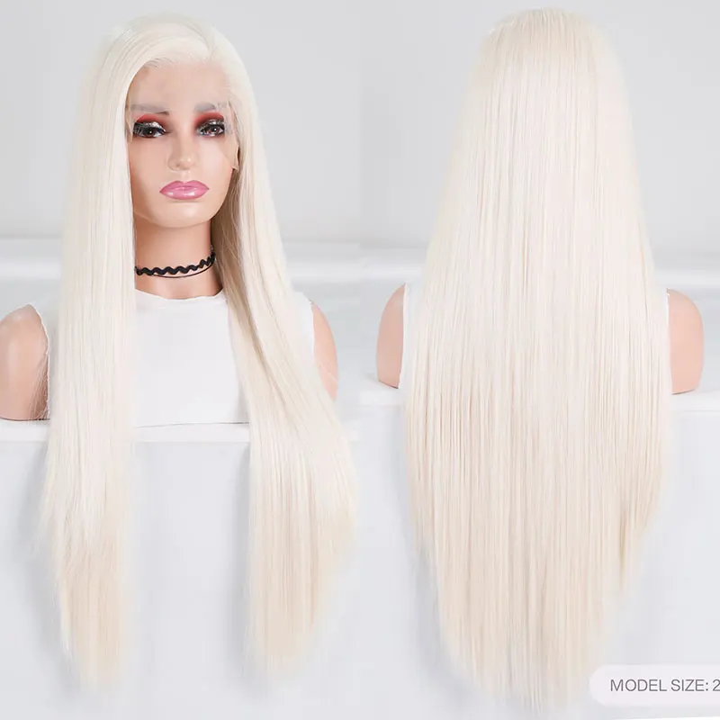 Natural White Straight Hair Wig Synthetic 13x4 Lace Front Wigs High Quality Heat Resistant Fiber Hair Side Parting For Women Use