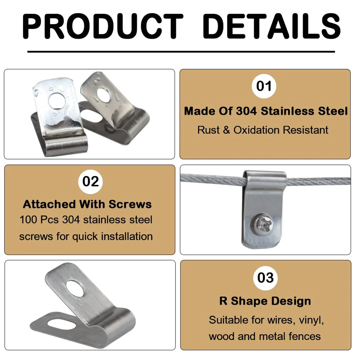 A46T Wire Fence Clips, 100 Pieces Fence Wire Clamps Aluminum for 12-16 Gauge Welded Wire to Wood, Metal or Vinyl Fence