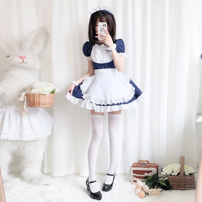 Japanese Alice Classical Blue Cute Lolita Maid Cosplay Costume with Apron Carnival Wear Halloween Party Cosplay Stage Costumes