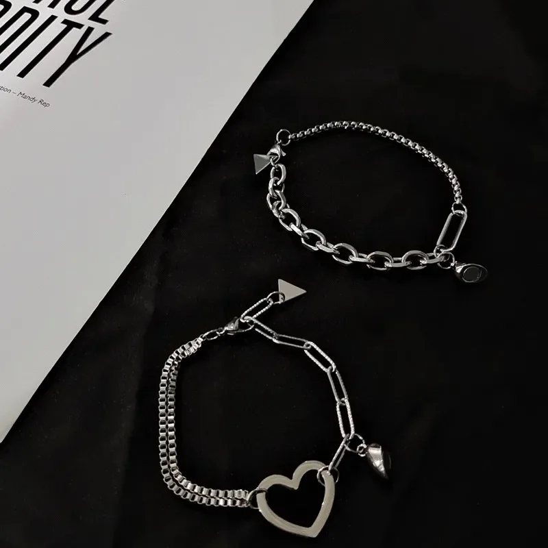 New Valentine's Day Love Attraction Simple Titanium Steel Bracelet with Magnet Premium Creative Couple Bracelet