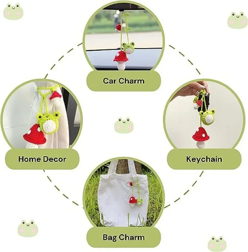 Cute Car Accessories Creative Handmade Crochet Frog Car Rearview Mirror Pendant Funny Doll Ornaments Christmas Gifts