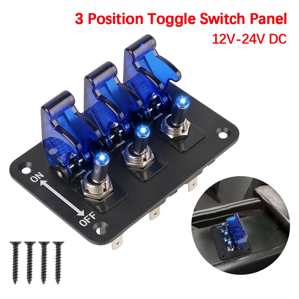 Heavy-Duty ON/Off Switch Plate 12V-24V DC Racing Car Engine Switch LED Light 3 Position Toggle Switch Panel Rocker Switch Panel