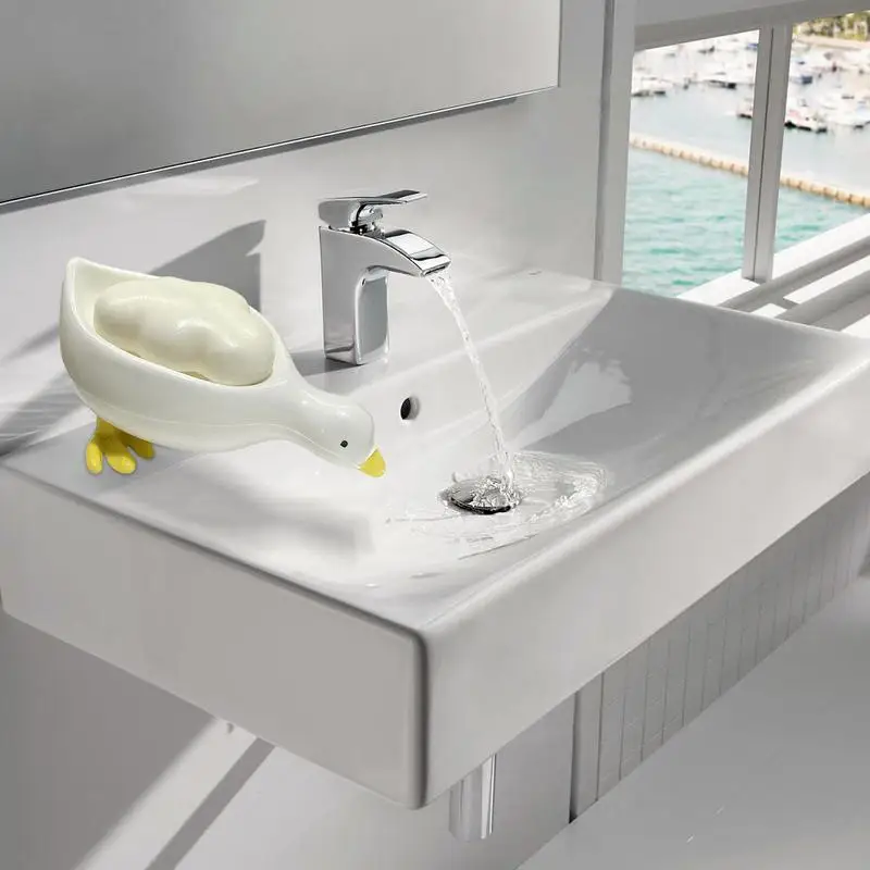 Contenedor de jabón para ducha, caja de jabón autodrenante de pato blanco, ventosa, accesorios de baño para cuarto de baño