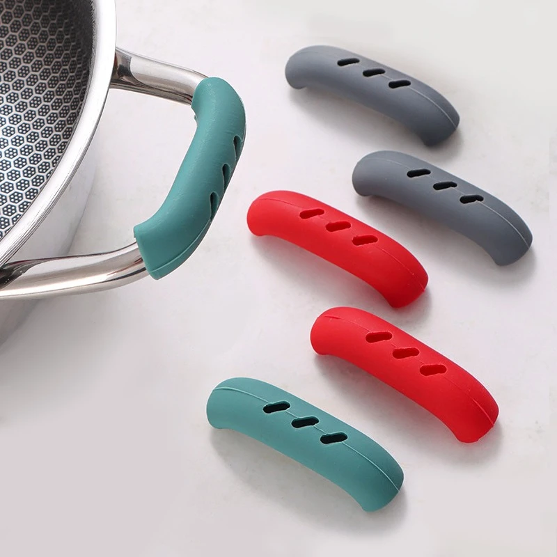 2 pçs silicone auxiliar alça titular aperto cozinha frigideira de ferro fundido alça cobre resistente ao calor antiderrapante pote aperto alça mangas