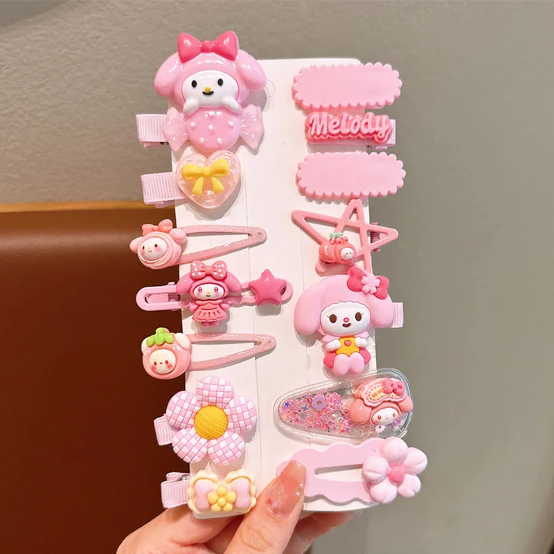 Sanrio Kawaii Cinnamoroll 12Pcs Babies Hairpin Anime Hello Kitty Duck Billed Clips Blue Pochacco Broken Hair Bb Clips Hair Ropes