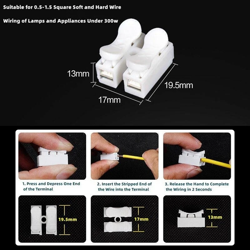 55 Pcs Push Quick Wire Cable Connector, Wire Connector Kit, Spring Type Wire And Cable Connector White Terminal Block