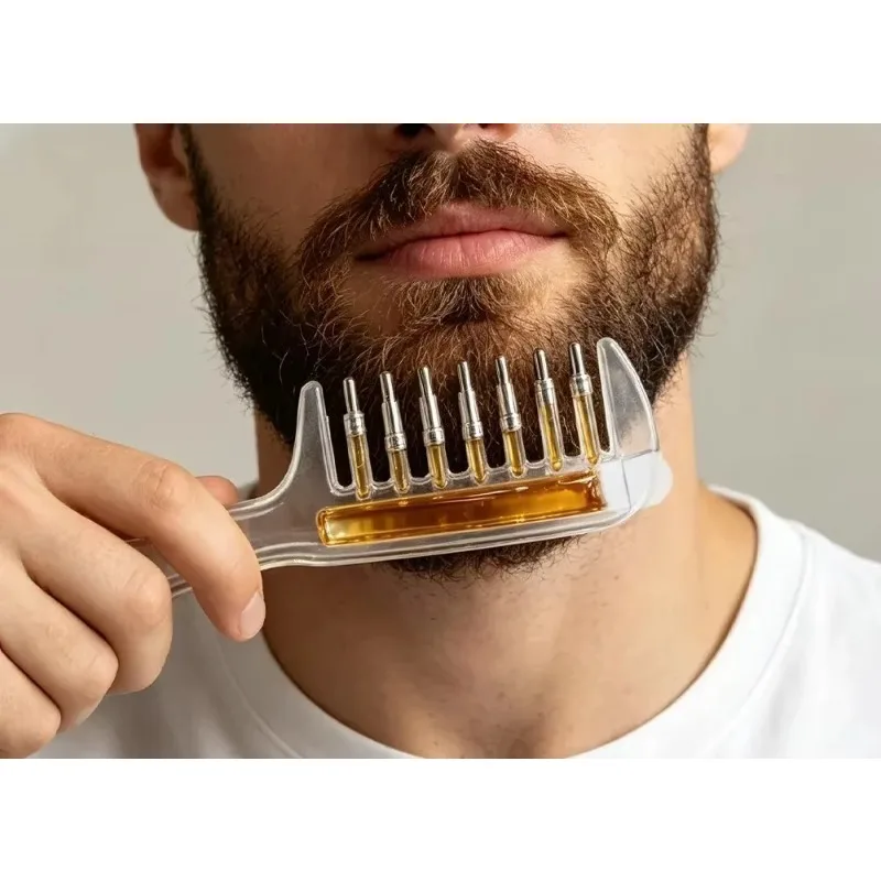 Transparent Essential Oil Scalp Comb, Rolling Metal Teeth Hair Beard Grooming Applicator