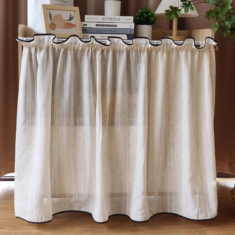 Japanese Plain Striped Semi-Sheer Cafe Curtain Dust-proof Partition Short Curtain For Living Room Kitchen Cabinet Wardrobe